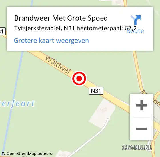 Locatie op kaart van de 112 melding: Brandweer Met Grote Spoed Naar Tytsjerksteradiel, N31 hectometerpaal: 62,2 op 15 januari 2023 18:52