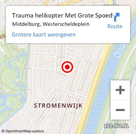 Locatie op kaart van de 112 melding: Trauma helikopter Met Grote Spoed Naar Middelburg, Westerscheldeplein op 15 januari 2023 19:12