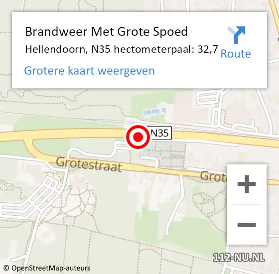 Locatie op kaart van de 112 melding: Brandweer Met Grote Spoed Naar Hellendoorn, N35 hectometerpaal: 32,7 op 15 januari 2023 19:21