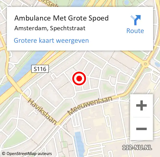 Locatie op kaart van de 112 melding: Ambulance Met Grote Spoed Naar Amsterdam, Spechtstraat op 15 januari 2023 19:24