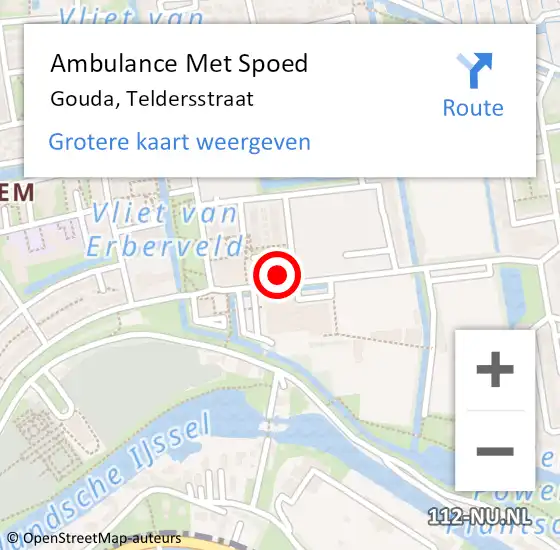 Locatie op kaart van de 112 melding: Ambulance Met Spoed Naar Gouda, Teldersstraat op 15 januari 2023 19:58