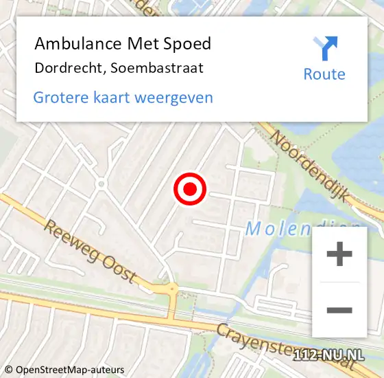 Locatie op kaart van de 112 melding: Ambulance Met Spoed Naar Dordrecht, Soembastraat op 15 januari 2023 20:04