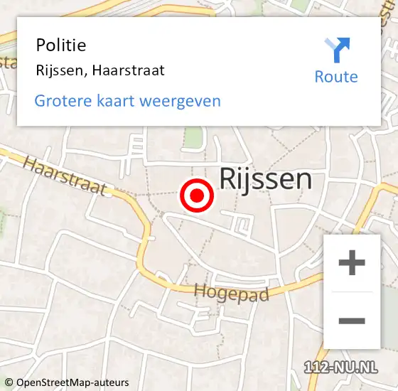 Locatie op kaart van de 112 melding: Politie Rijssen, Haarstraat op 15 januari 2023 20:14