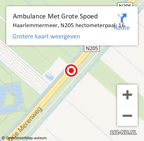 Locatie op kaart van de 112 melding: Ambulance Met Grote Spoed Naar Haarlemmermeer, N205 hectometerpaal: 16 op 15 januari 2023 20:27