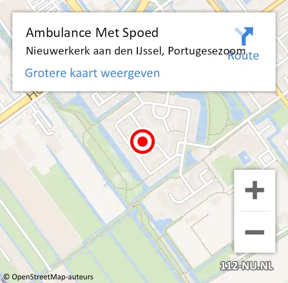 Locatie op kaart van de 112 melding: Ambulance Met Spoed Naar Nieuwerkerk aan den IJssel, Portugesezoom op 15 januari 2023 20:31