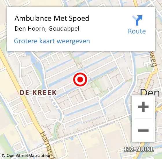 Locatie op kaart van de 112 melding: Ambulance Met Spoed Naar Den Hoorn, Goudappel op 15 januari 2023 21:42