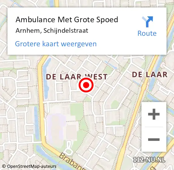 Locatie op kaart van de 112 melding: Ambulance Met Grote Spoed Naar Arnhem, Schijndelstraat op 15 januari 2023 21:42