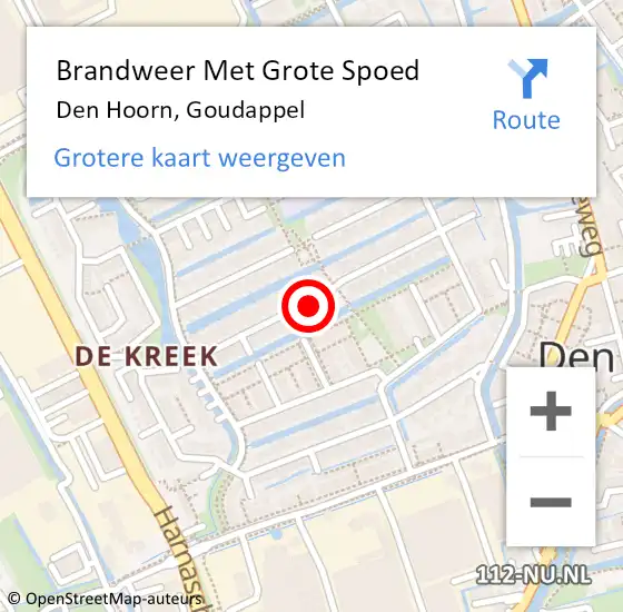 Locatie op kaart van de 112 melding: Brandweer Met Grote Spoed Naar Den Hoorn, Goudappel op 15 januari 2023 22:03