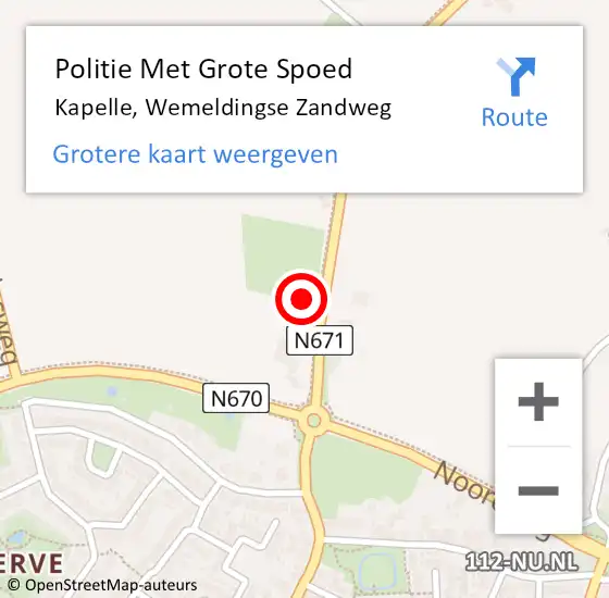 Locatie op kaart van de 112 melding: Politie Met Grote Spoed Naar Kapelle, Wemeldingse Zandweg op 15 januari 2023 22:32