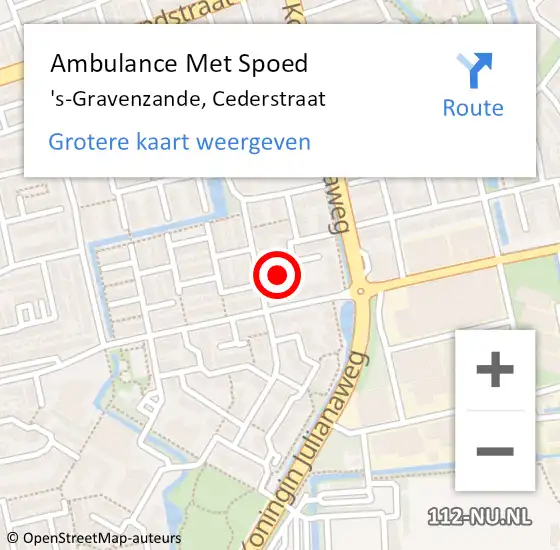 Locatie op kaart van de 112 melding: Ambulance Met Spoed Naar 's-Gravenzande, Cederstraat op 15 januari 2023 22:32