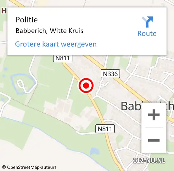Locatie op kaart van de 112 melding: Politie Babberich, Witte Kruis op 15 januari 2023 23:09