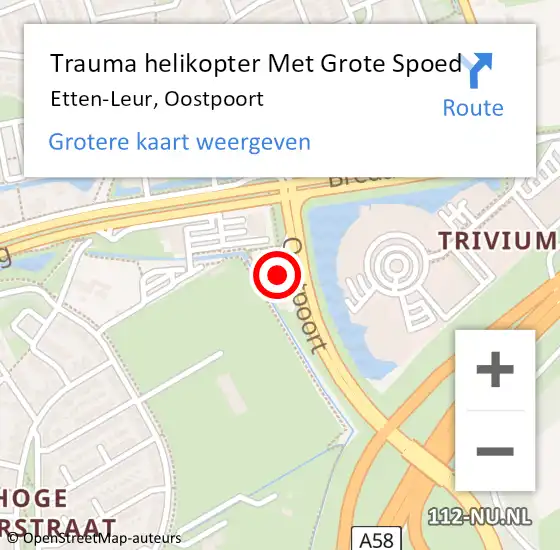 Locatie op kaart van de 112 melding: Trauma helikopter Met Grote Spoed Naar Etten-Leur, Oostpoort op 15 januari 2023 23:27