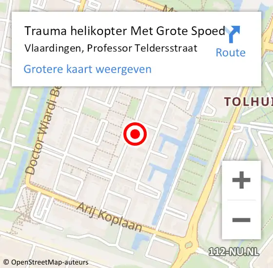 Locatie op kaart van de 112 melding: Trauma helikopter Met Grote Spoed Naar Vlaardingen, Professor Teldersstraat op 16 januari 2023 00:26