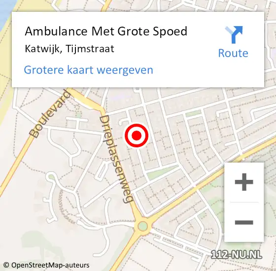 Locatie op kaart van de 112 melding: Ambulance Met Grote Spoed Naar Katwijk, Tijmstraat op 16 januari 2023 01:07