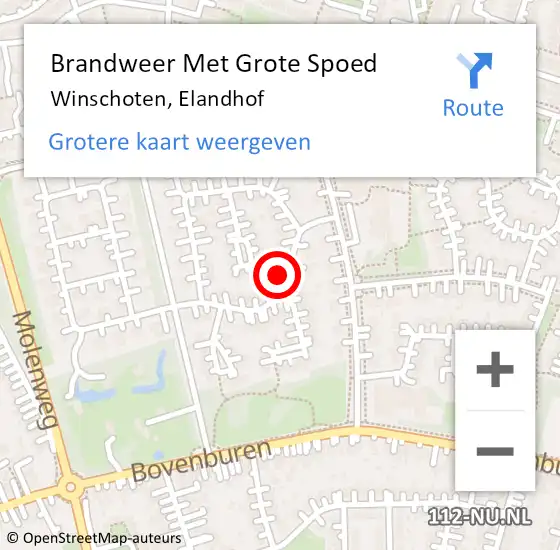 Locatie op kaart van de 112 melding: Brandweer Met Grote Spoed Naar Winschoten, Elandhof op 12 augustus 2014 10:46