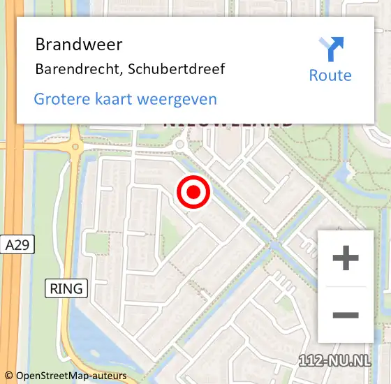 Locatie op kaart van de 112 melding: Brandweer Barendrecht, Schubertdreef op 16 januari 2023 02:40