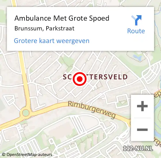 Locatie op kaart van de 112 melding: Ambulance Met Grote Spoed Naar Brunssum, Parkstraat op 16 januari 2023 03:30