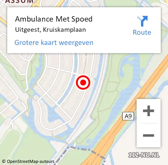 Locatie op kaart van de 112 melding: Ambulance Met Spoed Naar Uitgeest, Kruiskamplaan op 16 januari 2023 04:02