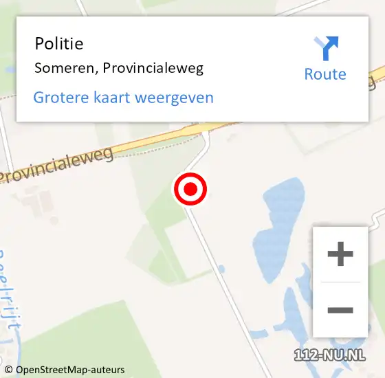 Locatie op kaart van de 112 melding: Politie Someren, Provincialeweg op 16 januari 2023 04:12