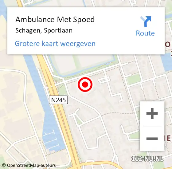 Locatie op kaart van de 112 melding: Ambulance Met Spoed Naar Schagen, Sportlaan op 16 januari 2023 04:12