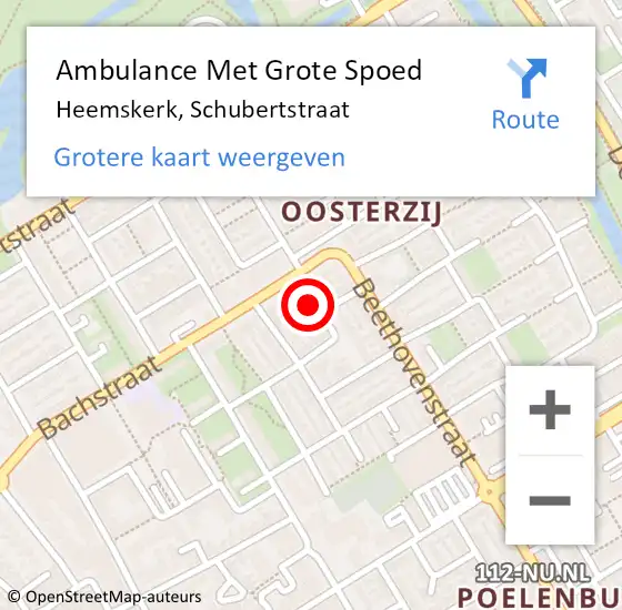 Locatie op kaart van de 112 melding: Ambulance Met Grote Spoed Naar Heemskerk, Schubertstraat op 16 januari 2023 05:44
