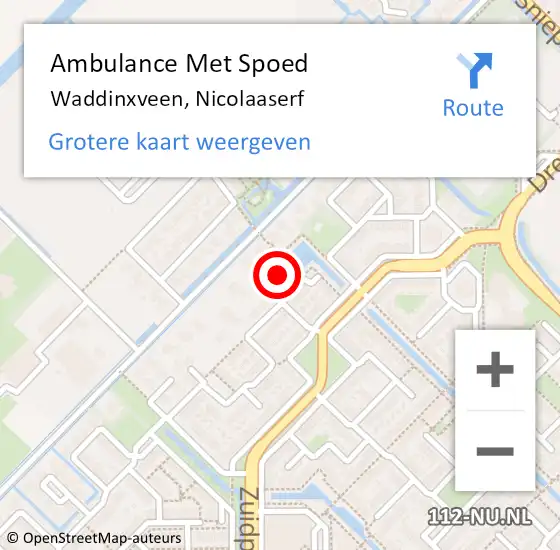 Locatie op kaart van de 112 melding: Ambulance Met Spoed Naar Waddinxveen, Nicolaaserf op 16 januari 2023 06:09