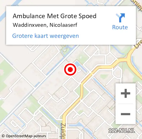 Locatie op kaart van de 112 melding: Ambulance Met Grote Spoed Naar Waddinxveen, Nicolaaserf op 16 januari 2023 06:10