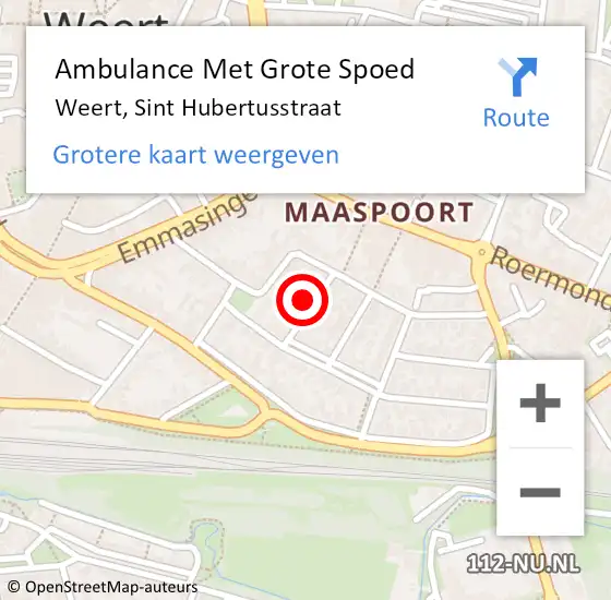 Locatie op kaart van de 112 melding: Ambulance Met Grote Spoed Naar Weert, Sint Hubertusstraat op 16 januari 2023 06:20