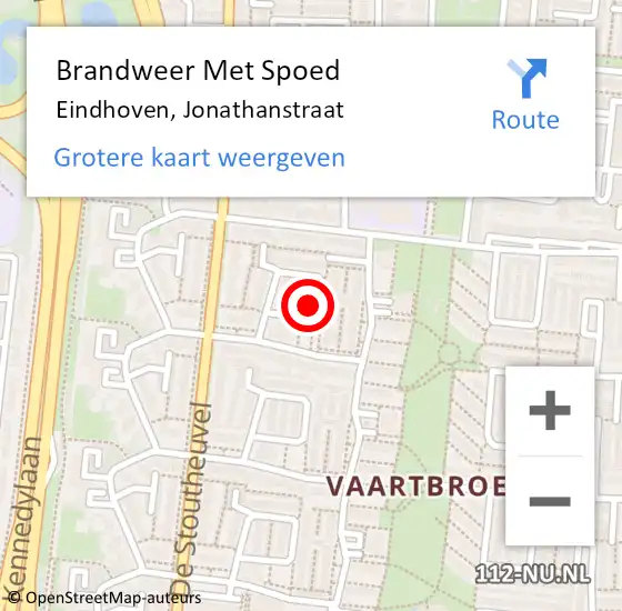 Locatie op kaart van de 112 melding: Brandweer Met Spoed Naar Eindhoven, Jonathanstraat op 16 januari 2023 06:35