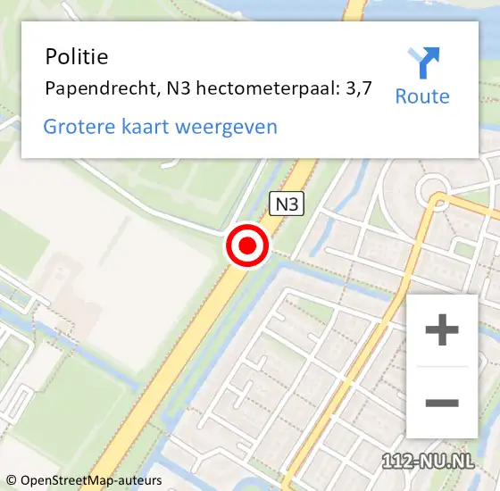 Locatie op kaart van de 112 melding: Politie Papendrecht, N3 hectometerpaal: 3,7 op 16 januari 2023 06:44