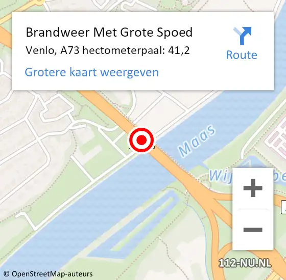 Locatie op kaart van de 112 melding: Brandweer Met Grote Spoed Naar Venlo, A73 hectometerpaal: 41,2 op 16 januari 2023 07:17