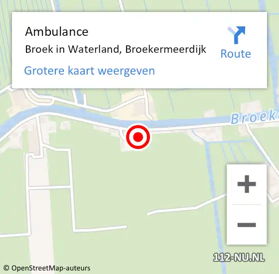 Locatie op kaart van de 112 melding: Ambulance Broek in Waterland, Broekermeerdijk op 16 januari 2023 07:21