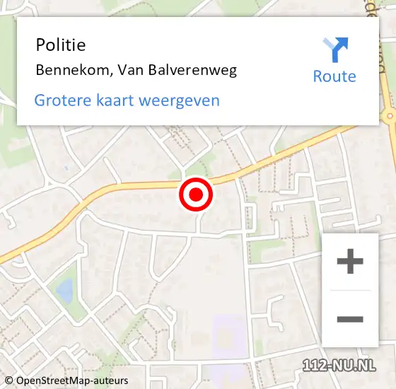 Locatie op kaart van de 112 melding: Politie Bennekom, Van Balverenweg op 16 januari 2023 07:34