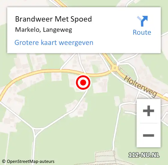 Locatie op kaart van de 112 melding: Brandweer Met Spoed Naar Markelo, Langeweg op 16 januari 2023 07:36