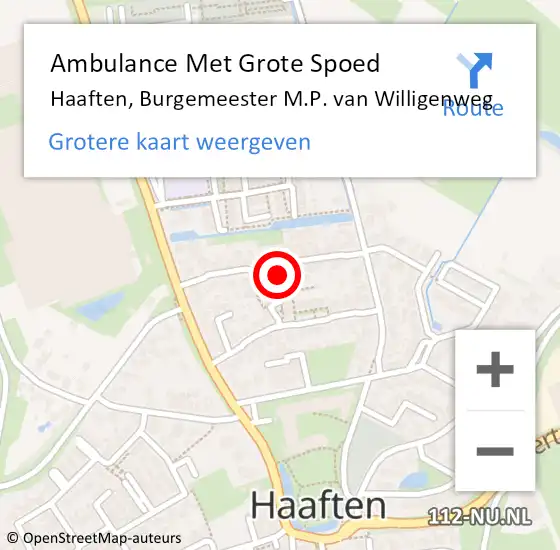 Locatie op kaart van de 112 melding: Ambulance Met Grote Spoed Naar Haaften, Burgemeester M.P. van Willigenweg op 16 januari 2023 08:11