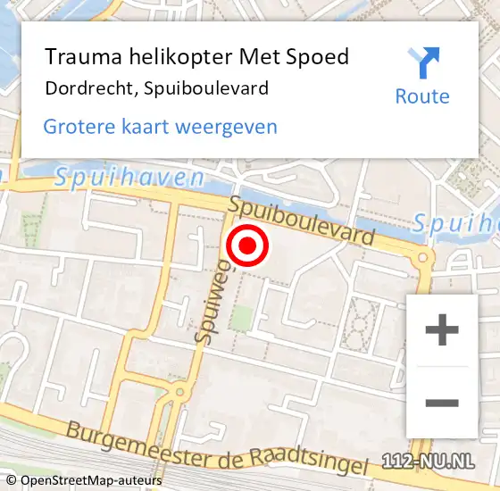 Locatie op kaart van de 112 melding: Trauma helikopter Met Spoed Naar Dordrecht, Spuiboulevard op 16 januari 2023 08:12