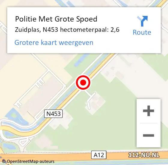 Locatie op kaart van de 112 melding: Politie Met Grote Spoed Naar Zuidplas, N453 hectometerpaal: 2,6 op 16 januari 2023 08:36