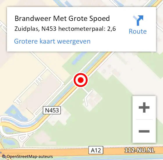 Locatie op kaart van de 112 melding: Brandweer Met Grote Spoed Naar Zuidplas, N453 hectometerpaal: 2,6 op 16 januari 2023 08:37