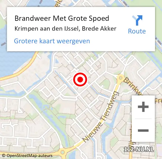 Locatie op kaart van de 112 melding: Brandweer Met Grote Spoed Naar Krimpen aan den IJssel, Brede Akker op 16 januari 2023 08:38