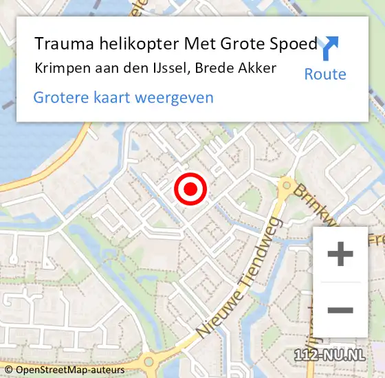 Locatie op kaart van de 112 melding: Trauma helikopter Met Grote Spoed Naar Krimpen aan den IJssel, Brede Akker op 16 januari 2023 08:40