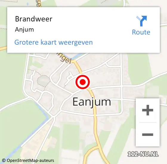 Locatie op kaart van de 112 melding: Brandweer Anjum op 16 januari 2023 08:51