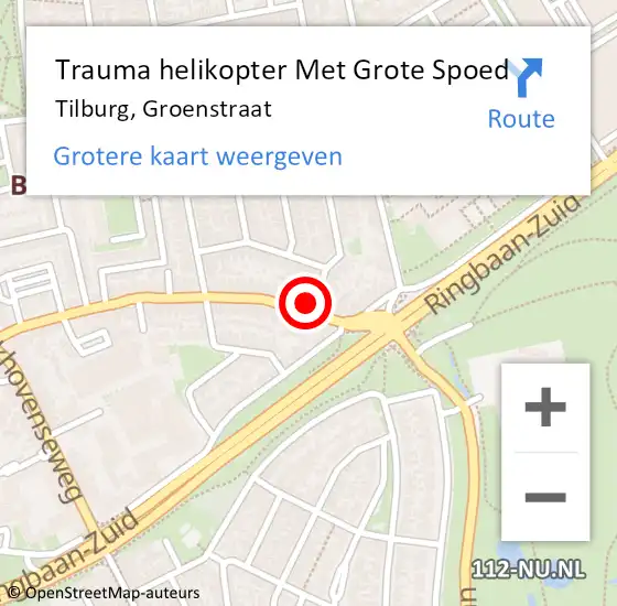 Locatie op kaart van de 112 melding: Trauma helikopter Met Grote Spoed Naar Tilburg, Groenstraat op 16 januari 2023 08:52