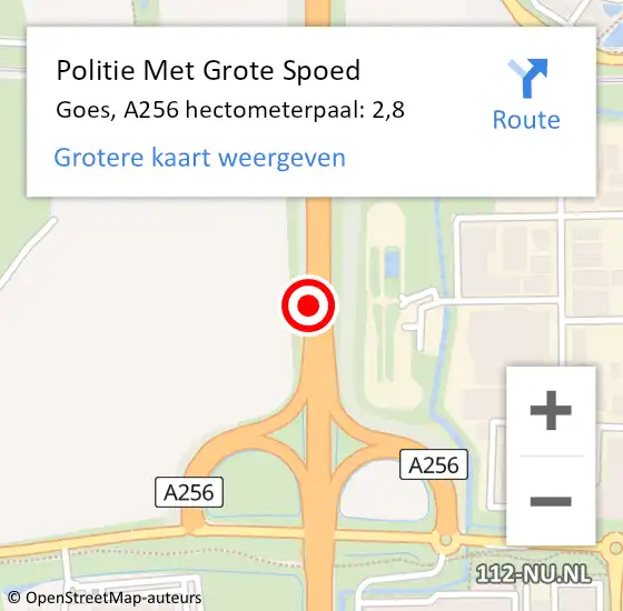 Locatie op kaart van de 112 melding: Politie Met Grote Spoed Naar Goes, A256 hectometerpaal: 2,8 op 16 januari 2023 08:58