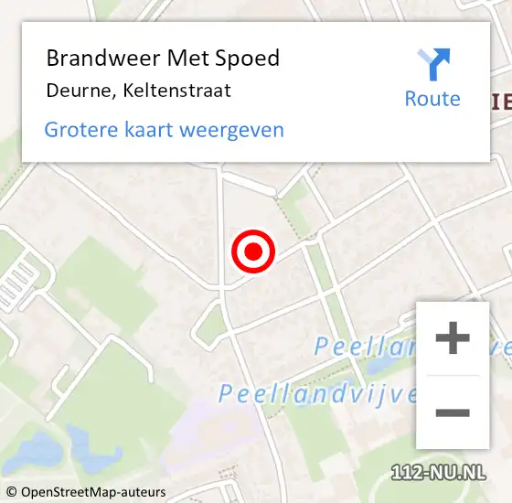 Locatie op kaart van de 112 melding: Brandweer Met Spoed Naar Deurne, Keltenstraat op 16 januari 2023 08:59