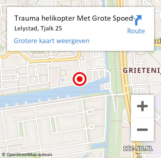 Locatie op kaart van de 112 melding: Trauma helikopter Met Grote Spoed Naar Lelystad, Tjalk 25 op 16 januari 2023 09:18