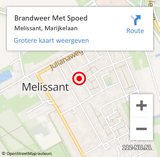 Locatie op kaart van de 112 melding: Brandweer Met Spoed Naar Melissant, Marijkelaan op 16 januari 2023 09:26