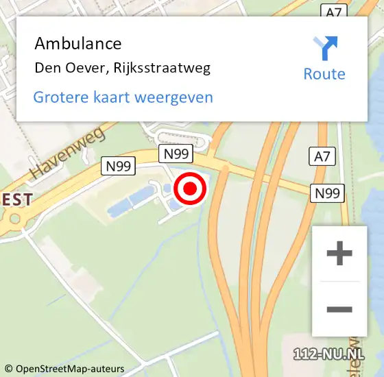 Locatie op kaart van de 112 melding: Ambulance Den Oever, Rijksstraatweg op 16 januari 2023 10:56