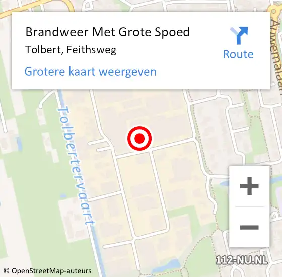 Locatie op kaart van de 112 melding: Brandweer Met Grote Spoed Naar Tolbert, Feithsweg op 16 januari 2023 11:17