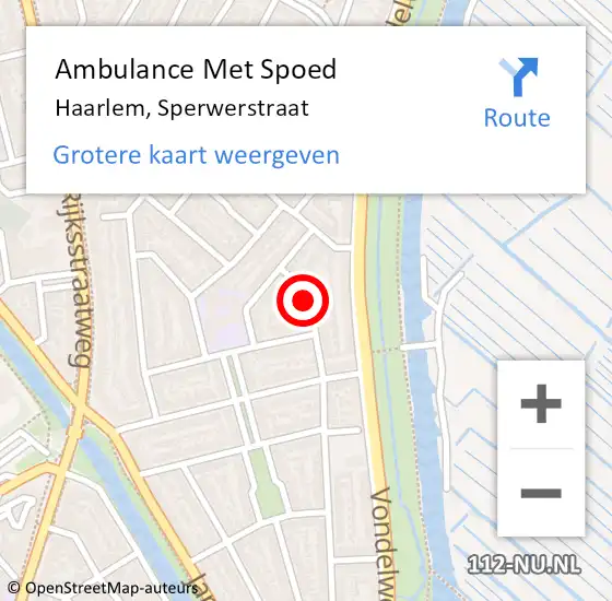 Locatie op kaart van de 112 melding: Ambulance Met Spoed Naar Haarlem, Sperwerstraat op 16 januari 2023 11:30