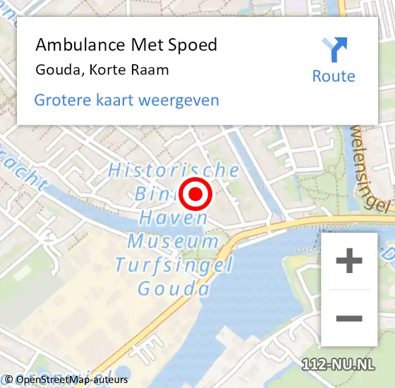 Locatie op kaart van de 112 melding: Ambulance Met Spoed Naar Gouda, Korte Raam op 16 januari 2023 11:50